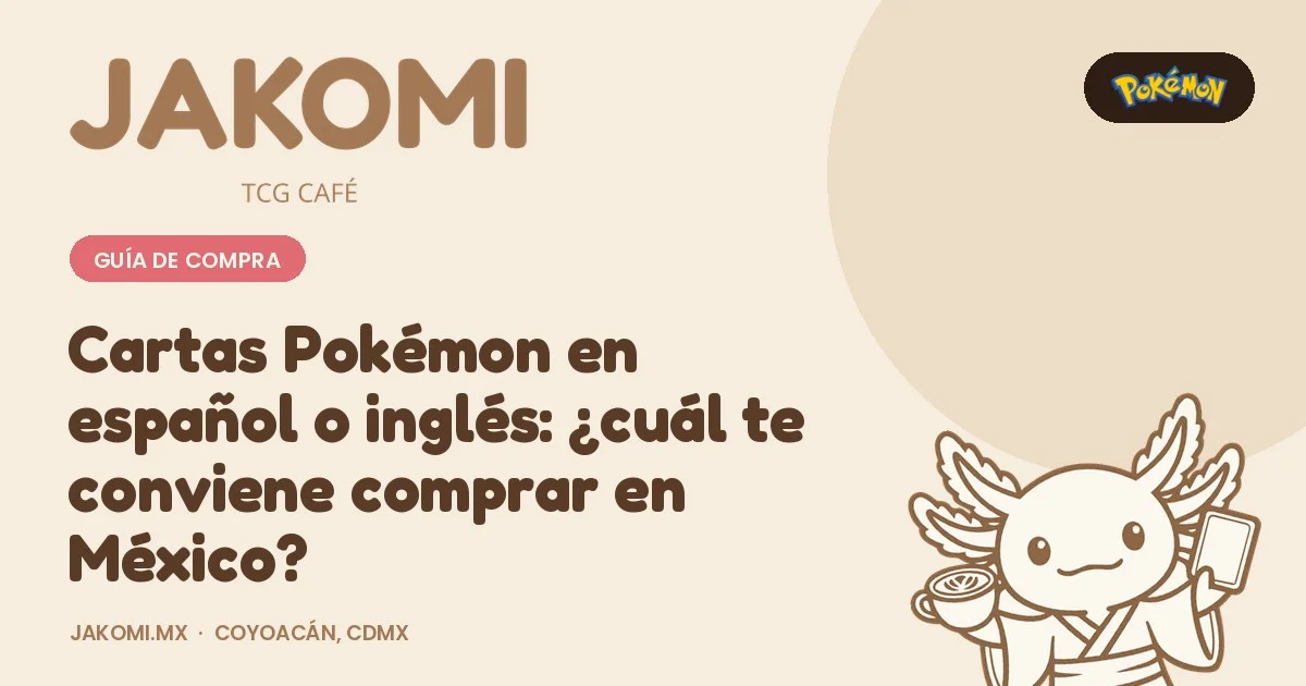 Cartas Pokémon en español o inglés: ¿cuál te conviene comprar en México? · portada de la guía de Jakomi TCG Café