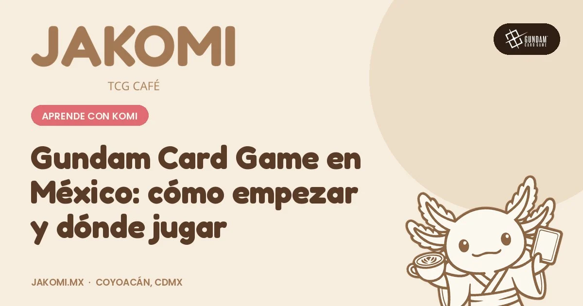 Gundam Card Game en México: cómo empezar y dónde jugar · portada de la guía de Jakomi TCG Café