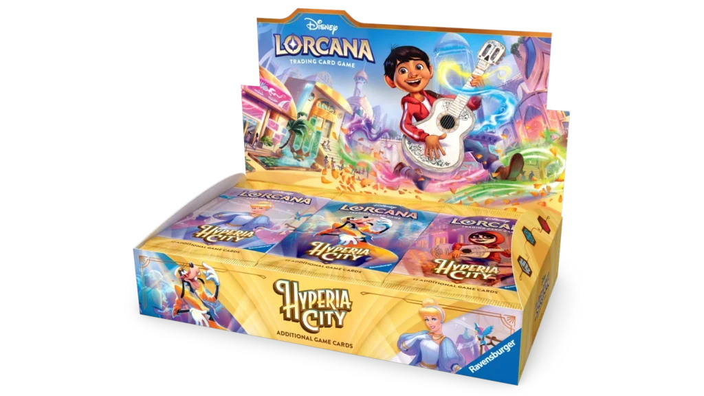 Booster Display de Disney Lorcana Hyperia City, set 14 inspirado en Coco