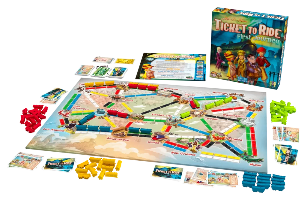 Caja de Ticket to Ride: First Journey, la versión infantil del juego de trenes