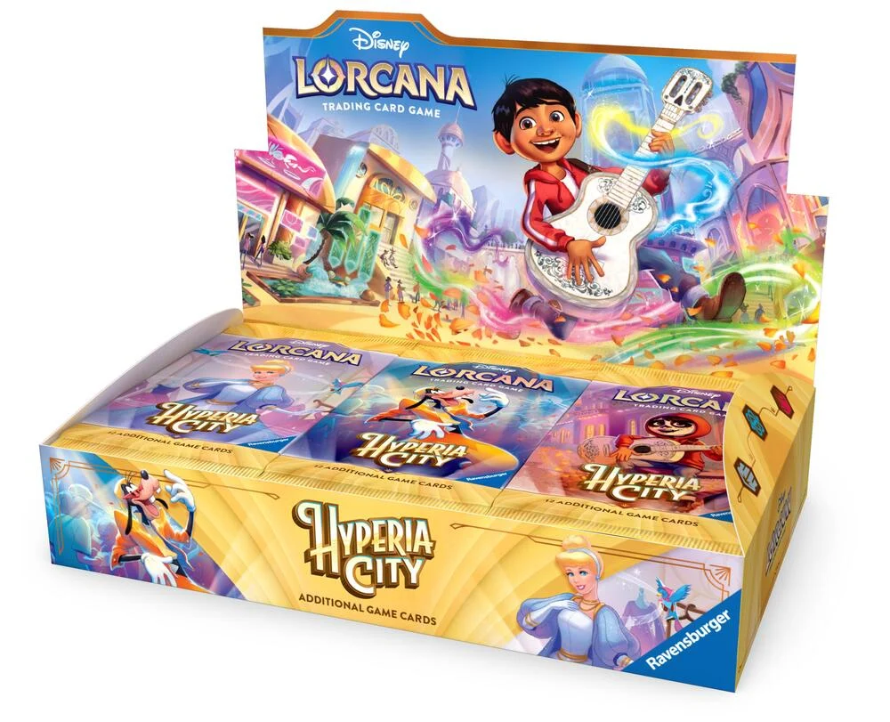 Caja de sobres de Disney Lorcana Hyperia City, el set del próximo prerelease