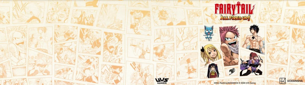 Arte oficial de Natsu, Lucy, Gray y Erza para el set Fairy Tail All Fired Up de UniVersus